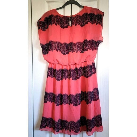 Enfocus Studio 8 Women's Dress Fit Flare Peach Lace Design Scoop Neck Size 8 - Picture 2 of 6